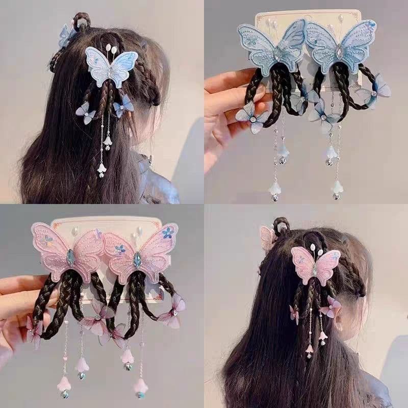 Hanfu meninas cocar Dunhuang voando antigo crianças arco peruca trança estilo chinês Hairpin Tang terno dança desempenho
