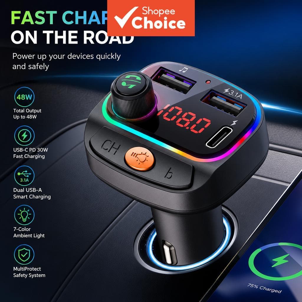 BLUETOOTH Fm Transmissor Mp3 Player Modulador De Rádio De Carro 22.5w Carregador USB Super Rápido Para