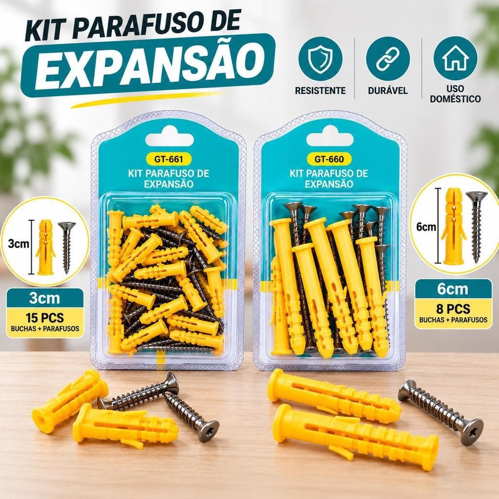 Kit 2 Pacotes Bucha de Expansão com Parafuso 6cm e 3cm