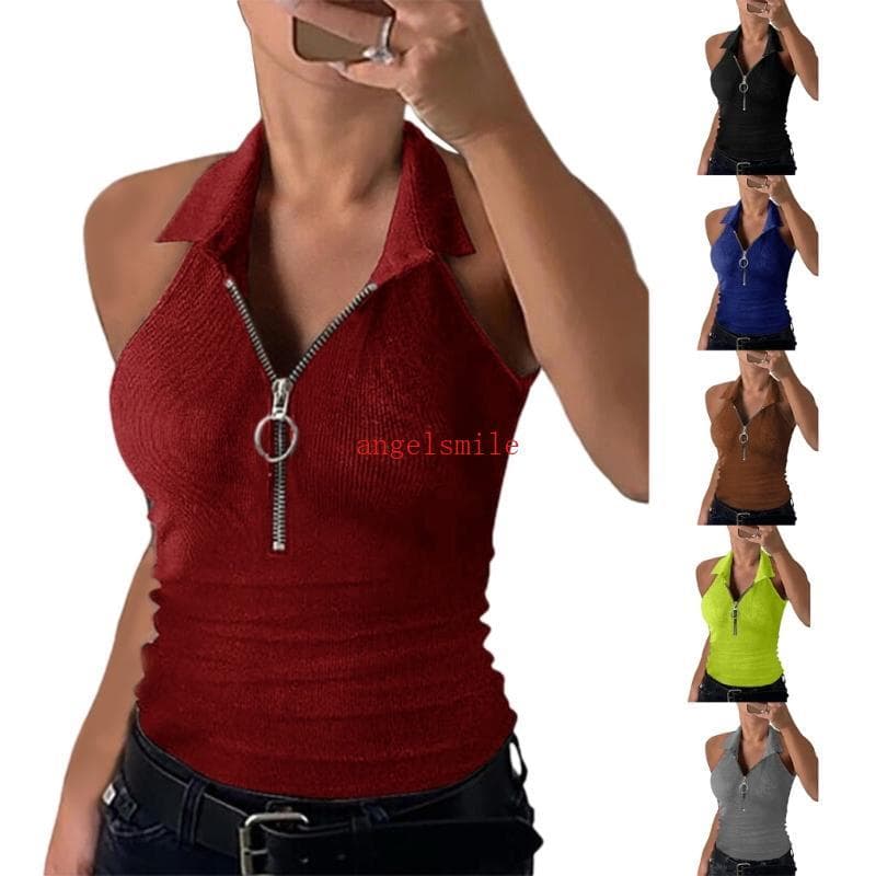 Ace Feminino Sem Mangas Gola Com Decote Em V Camisa Colete Malha Canelada Regata Racerback