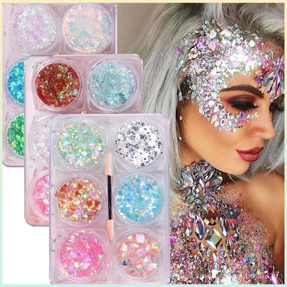 Conjunto de 6 Peças de Gel Brilhante para Olhos, Rosto, Cabelo, Festivais, Corpo, Unhas, Brilhante e Colorido RR9U