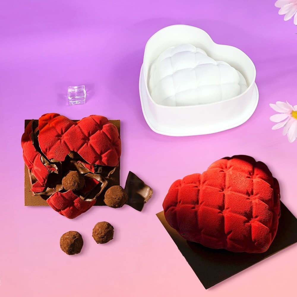 Molde de bolo em forma de travesseiro em forma de coração de 6 polegadas, Silicone de Chocolate em forma de travesseiro