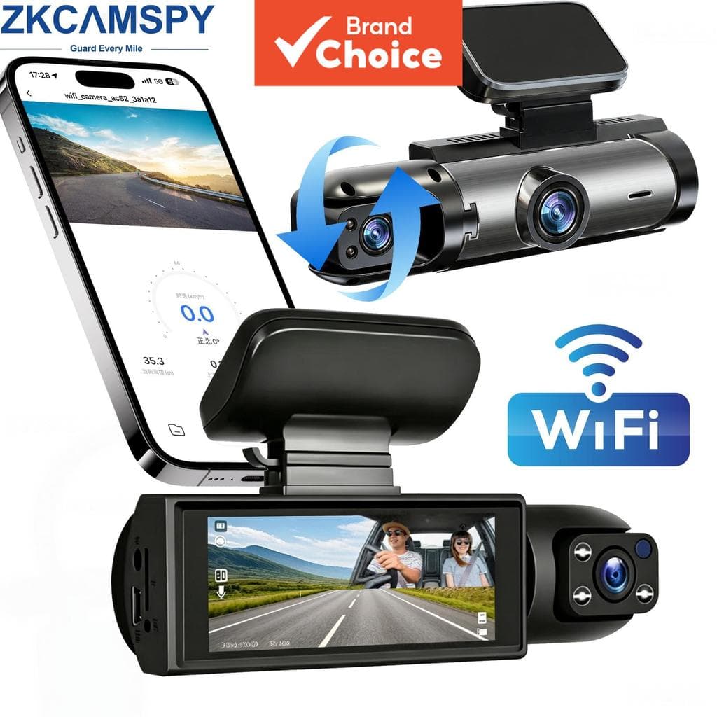 Câmera De Painel De Lente Dupla Wi-Fi Para Carro 1080p HD Cabine Frontal Ir Visão Noturna Grande Angular Controle De Apl