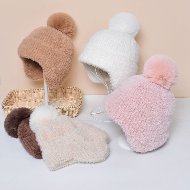 Chapéu feminino outono inverno, chapéu de malha quente e grosso, chapéu russo feminino de cor sólida, chapéu de esqui, c