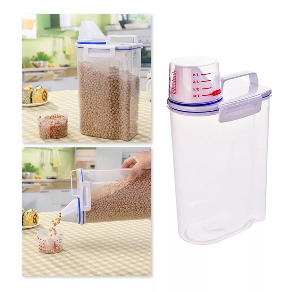 2x Dispenser 2 Litros Pote Hermético Mantimentos Transparent