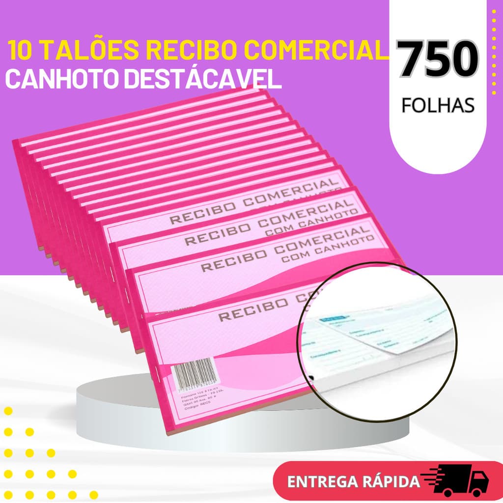 Talão de Recibo Comercial com Canhoto Destacável Kit 15 Bloco com 50 Fls para Comércio Autônomos Controle Financeiro.