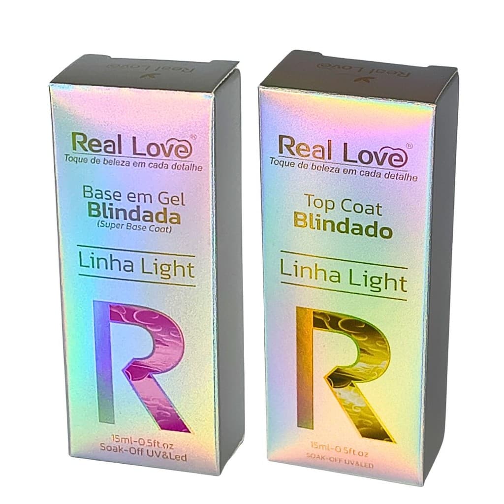 Kit Base em Gel Intenso e Top Coat Blindado 15ml Real Love