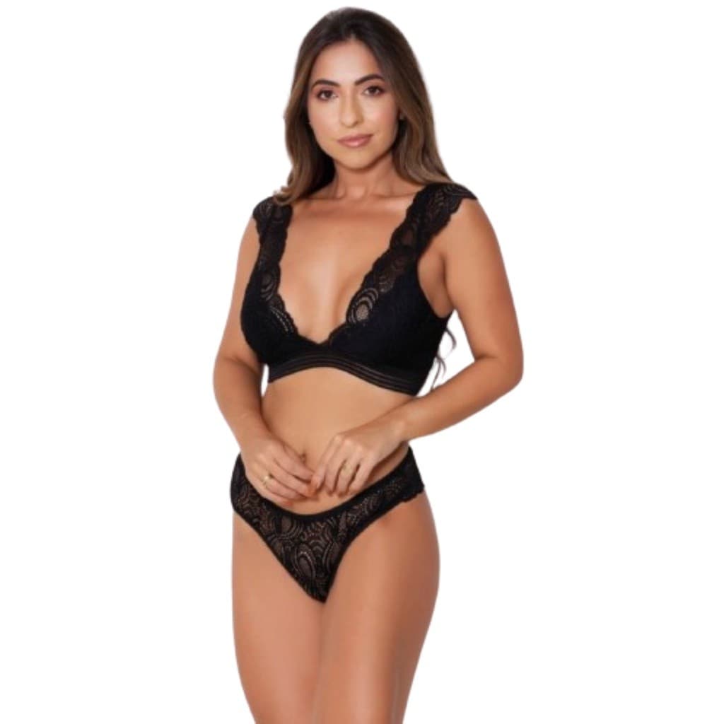 Conjunto Top Rendado Sem Bojo Detalhe Alça Grossa Feminino