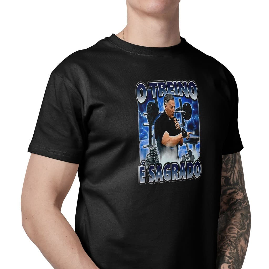 Camiseta Personalizada Academia Camisa Para Treino Com Frase Treino É Sagrado 100% Algodão Unissex