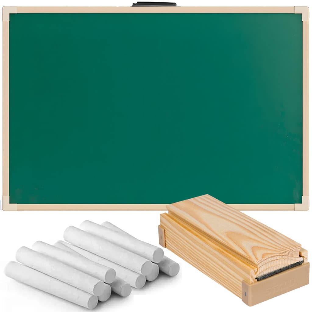 Lousa Quadro Negro Escolar Verde 100x70 + Apagador Com Depósito + 10 Giz Stalo