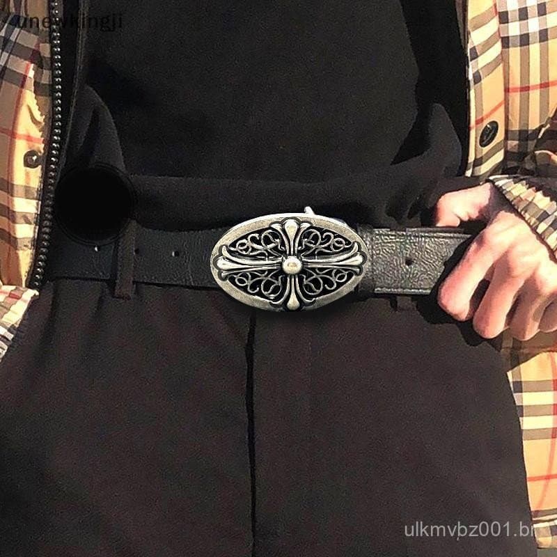 Cinto Masculino Retro com Fivela em Relevo Cruzado Y2k Punk Cintura Decorativa para Acessórios de Jeans Kingji