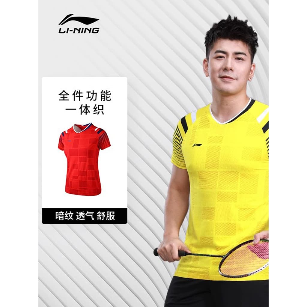 Li Ning camisa de Badminton esportiva masculina de manga curta tênis de mesa camiseta feminina verão camisa de tênis de