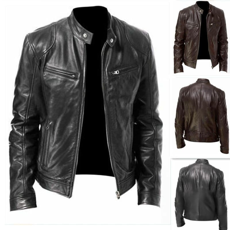 [Jaqueta com Bolsos] Mens Warm Fashion Bully Coat Jaqueta/PU/Moto/Quente/Masculino