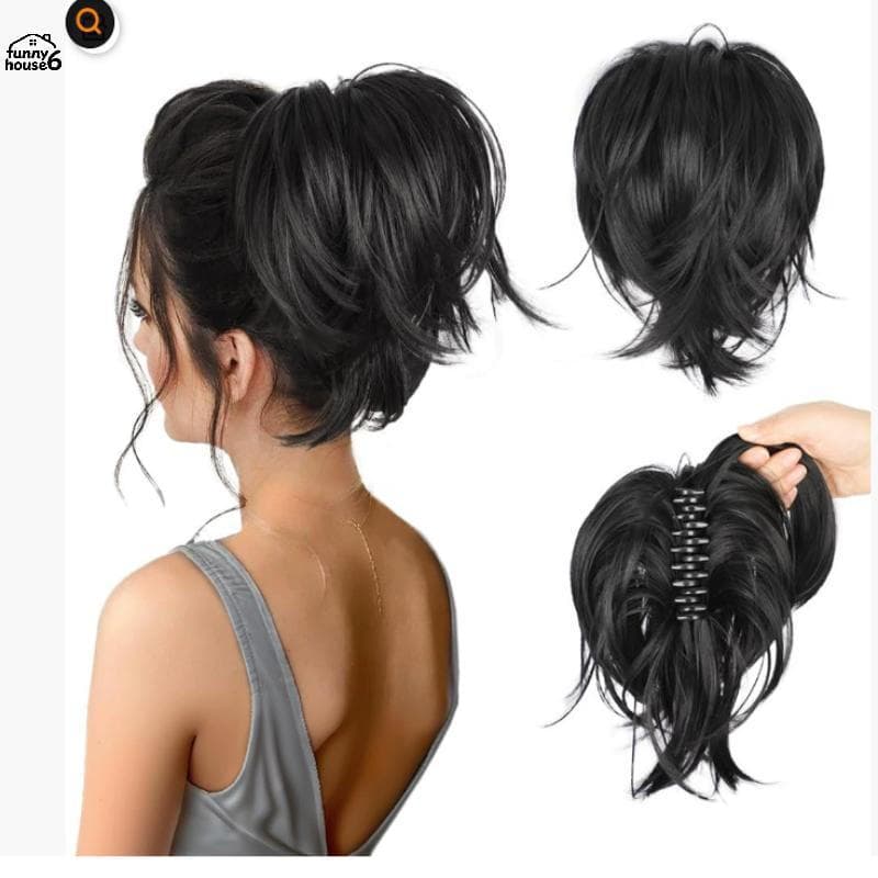 FUN Sintético Bagunçado Coque Pedaço De Cabelo Para Mulheres Festa Chignon Rabo De Cavalo Clipe Natural Em Extensões Tou