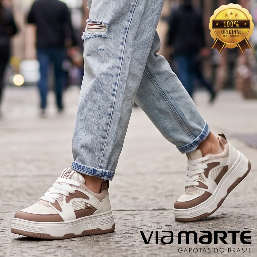Tênis Via Marte Feminino Casual Plataforma Napa Tela Confortável Moderno Respirável Original