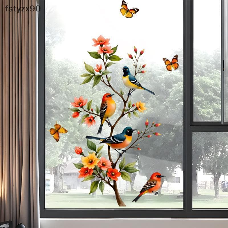 [fstyzx90] Galho De Árvore Pássaro Borboleta Stier Janela Adere Decalque Porta De Vidro Decoração Casa Geladeira Eletros