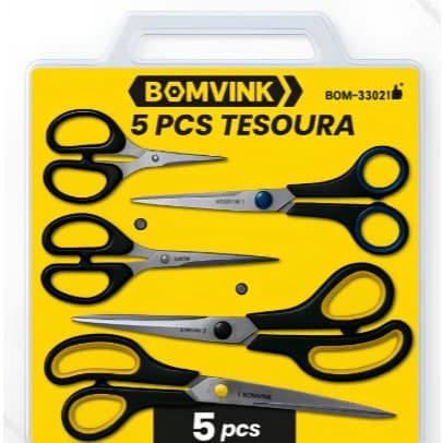 Kit com 5 Tesouras Multiuso Profissionais em Aço Inoxidável | Marca BOMVINK