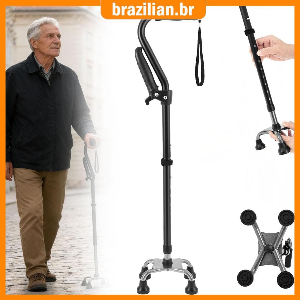 Bengala Dobrável Com Alça Dupla Para Homens E Mulheres Base De 4 Pinos , Auxílio Ajustável Caminhada Adultos Idosos SHOP