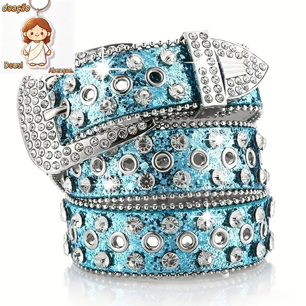 Hip Hop Rhinestone Y2K Cinto Trendy Cores Profundas Brilhante Couro PU jeans jeans para meninas PS0X