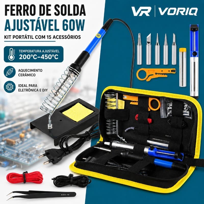 Kit Ferro Estação De Solda 60W Profissional Ajustavel Estação De Solda Elétrico Portátil Com 15 Peças