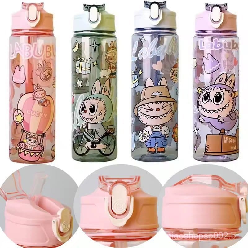 Garrafa De Água Portátil De Viagem 800Ml Cartoon Labubu Com Canudo-Alta Capacidade E Ótimo Presente De Aniversário Para