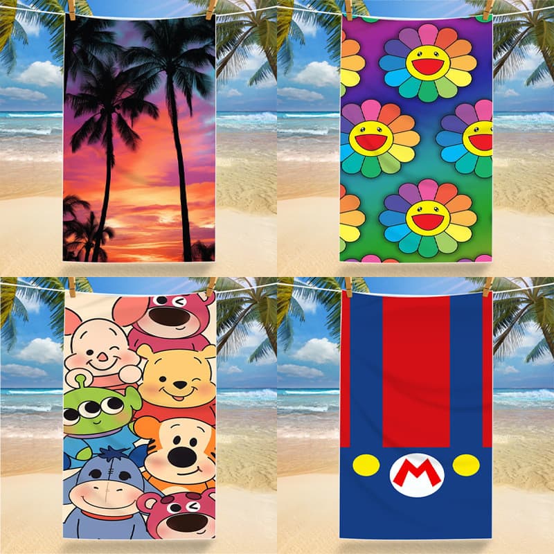 Toalha De Praia Com Estampa Digital De Desenho Animado De Microfibra Fofa – Esportiva E De Banho De Secagem Rápida Para