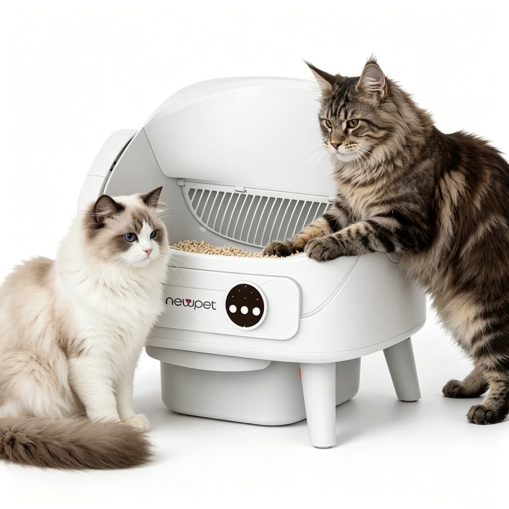 Newpet Aberta teclas Caixa de Areia Inteligente para Gatos com Limpeza Automática Higiênica Giratória Branco