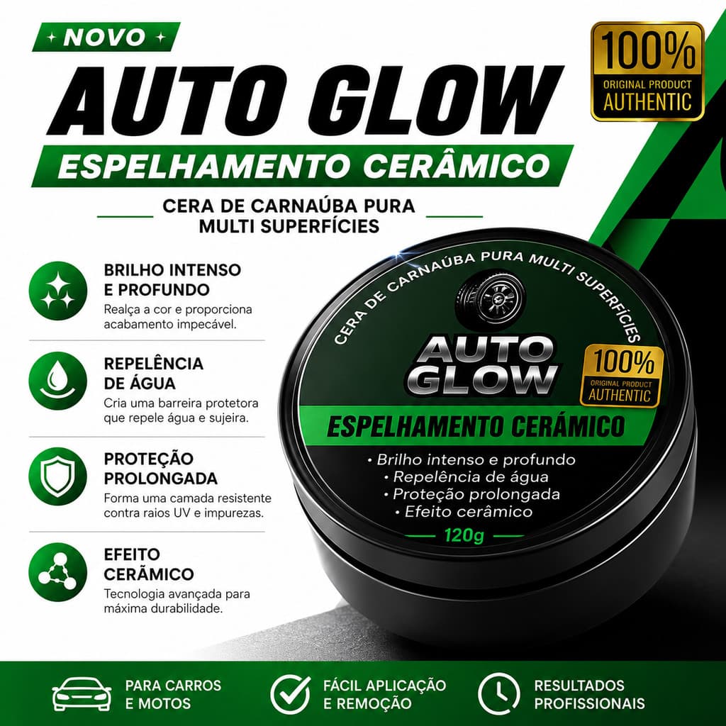 Cera Carnaúba Automotiva AUTO GLOW - Brilho Profundo, Toque Liso e Repelência à Água