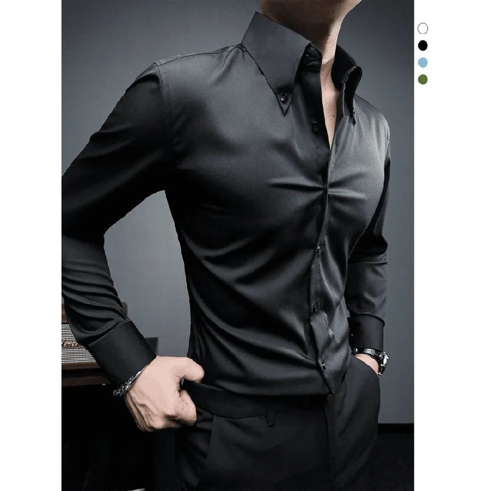 Luz de luxo negócios fino-ajuste grande gola pontiaguda camisa de manga comprida primavera outono Casual masculino novo