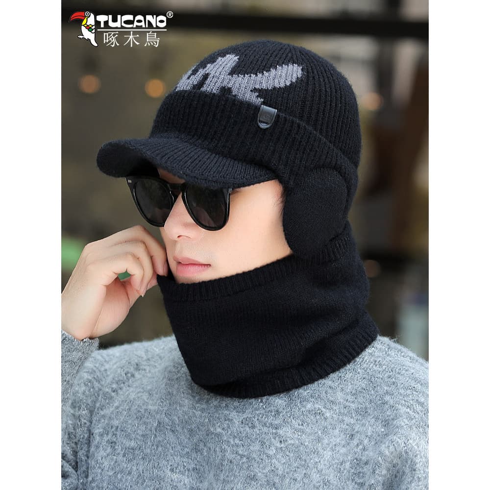 Chapéu masculino inverno quente malha lã chapéu à prova de frio à prova de frio chapéu babador conjunto engrossado prote
