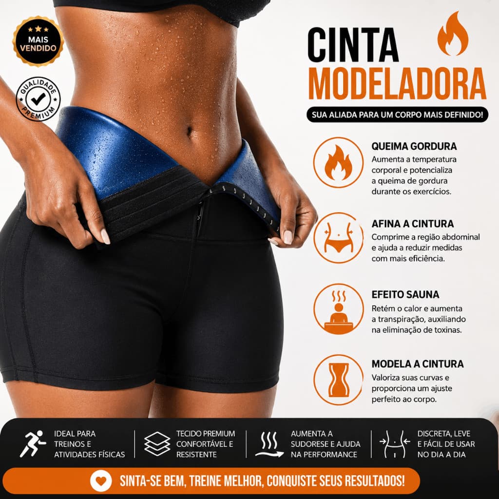 Cinta Modeladora Feminina Academia Redutora De Medidas Efeito Sauna Queima Gordura Ajustável
