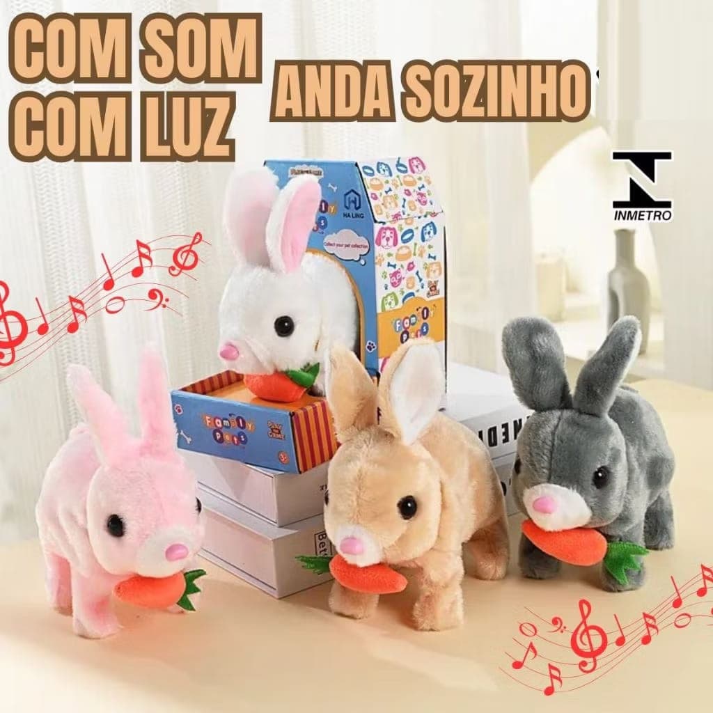 Coelhinho De Pelucia Que Anda E Pula Interativo Com Cenourinha Luz Som Coelhinho Decoracao Presente Infantil