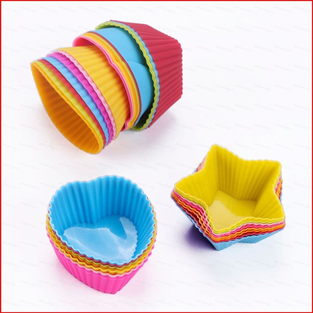GN Múltiplas Formas Bolo Puto Copos Moldador Flor Estrela Forma Redonda Moldagem Bolos De Silicone Geléia Cupcake