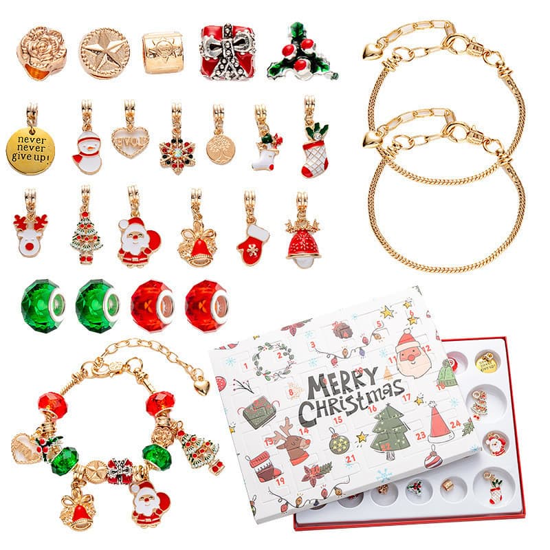 Venda quente diy criativo crianças pulseira jóias 24 grade calendário dia de natal surpresa mistério caixa prata conjunt