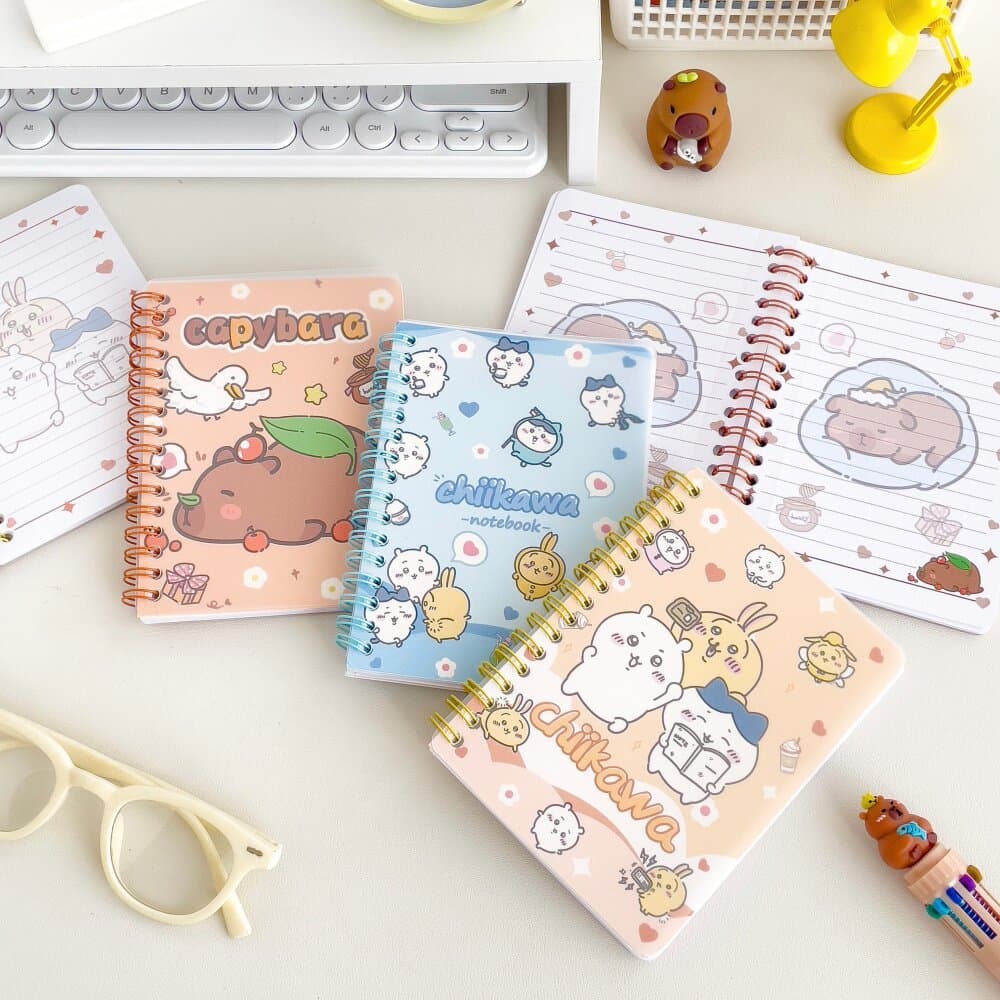 Bonito dos desenhos animados bobina caderno A6 caderno Horizontal portátil bloco de notas menina coração estudante diári