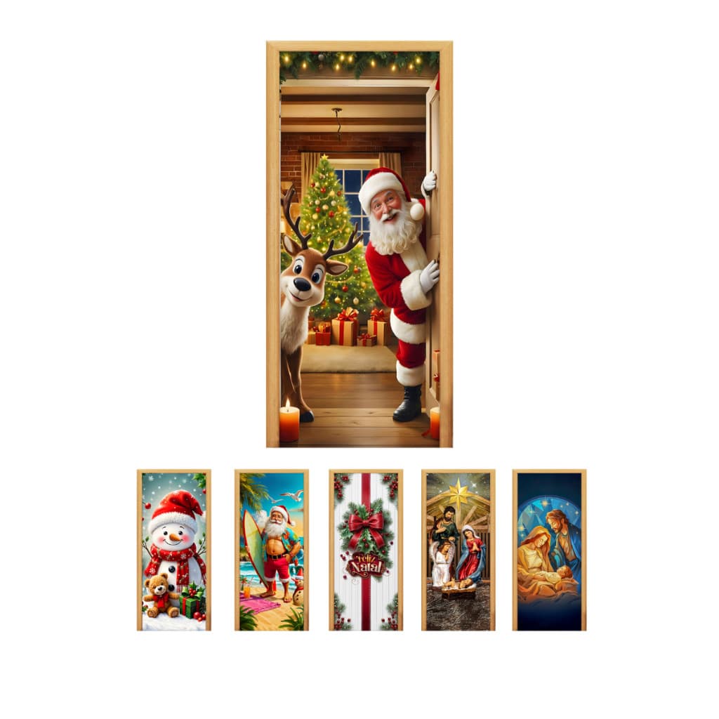 Capa de Porta Decorativa Tecido Premium Efeito Sublimado Realista Natal 0,80x2,10m