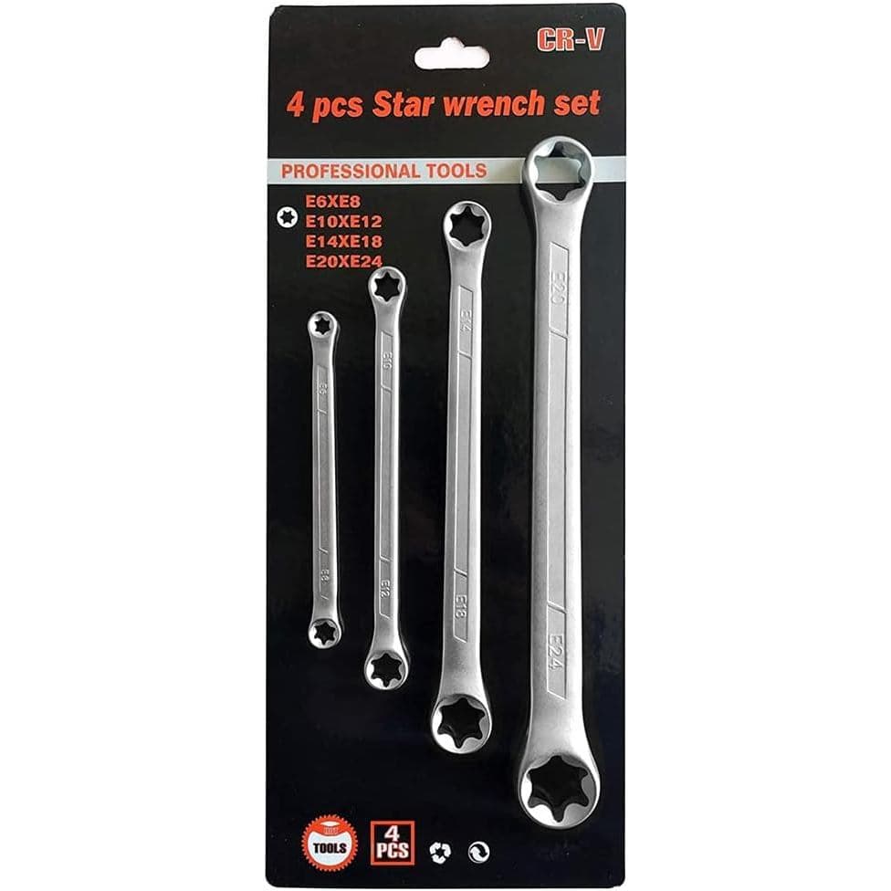 Conjunto de 4 Chaves E-Torx, Chaves Estrela Fêmea de Dupla Ponta |   Kit de chaves E6-E24 em aço CR-V de alta resistênci