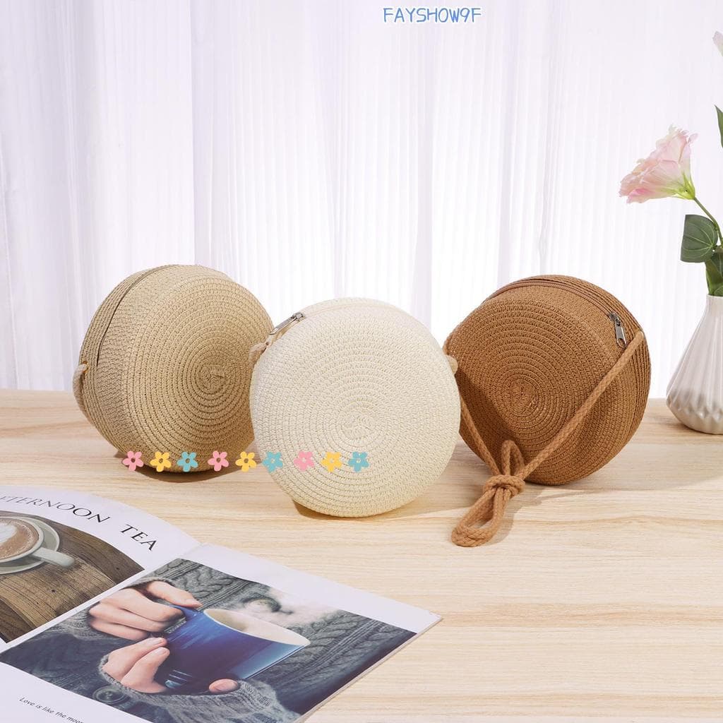 Bolsa De Palha FAYSHOW Redonda Feita À Mão Feminina Praia De Verão