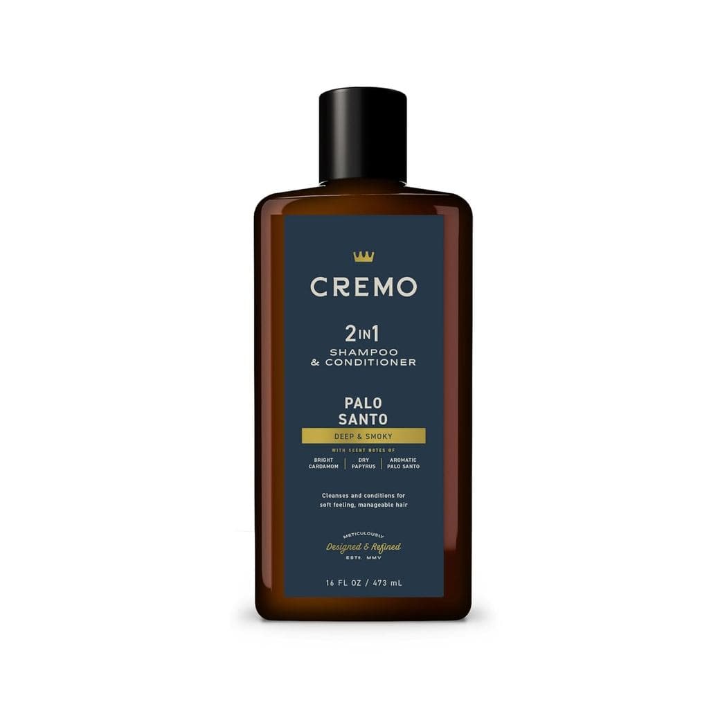 Shampoo e Condicionador 2 em 1 Cremo Palo Santo Barber Grade, Notas de Cardamomo Brilhante, Papiro Seco e Palo Santo Aro