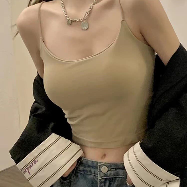 Colete de seda gelo quente menina camisola de seda gelo feminino com almofada no peito bonito tubo traseiro superior int
