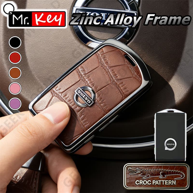 [Mr.Key] Capa De Chave Com Padrão De Crocodilo Para Volvo XC40 XC60 XC90 S60 S90 V60 V90 Polestar Metal Key Shell