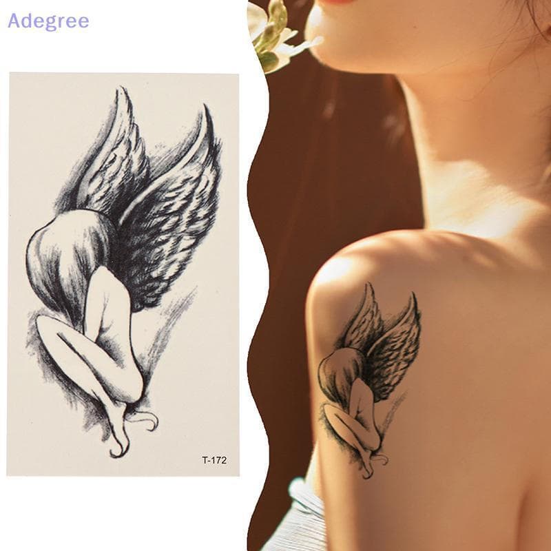 Adegree Tatuagens Semipermanentes À Prova D'água , Designs De Tatuagem De Pequeno Anjo Para Ne , Mão , Dedo , Temporária