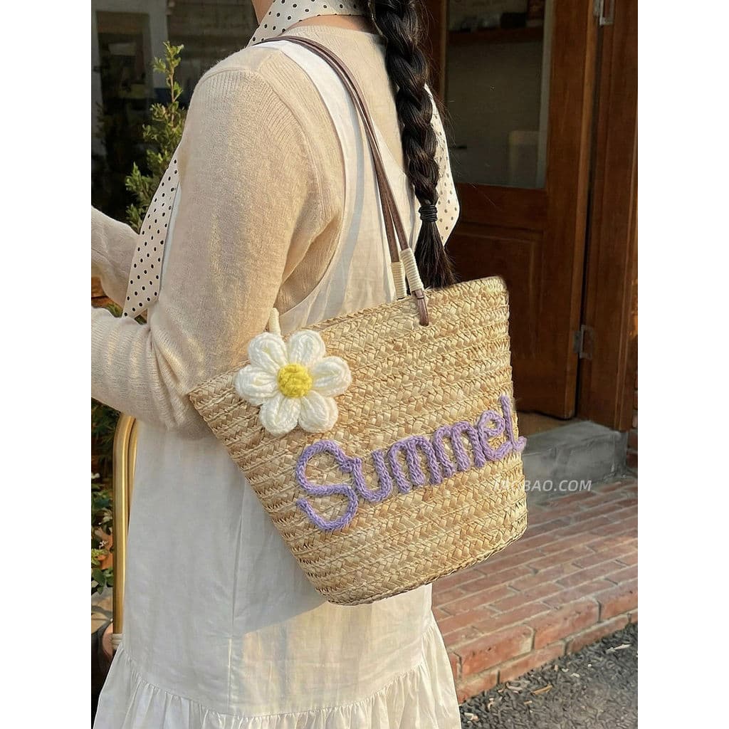 Bolsa bolsa feminina Seaside praia férias estilo palha tecido saco senhoras 2026 novo estilo cesta de vegetais saco nich