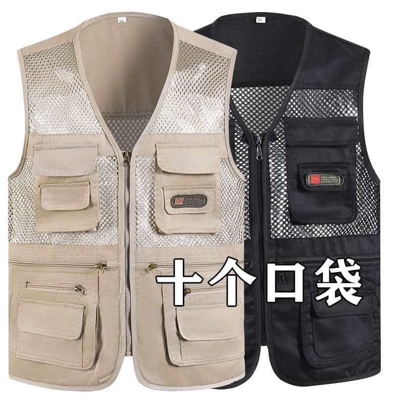 Colete de malha masculino de verão, colete com ferramentas com vários bolsos, solto, secagem rápida, fotografia, pesca,
