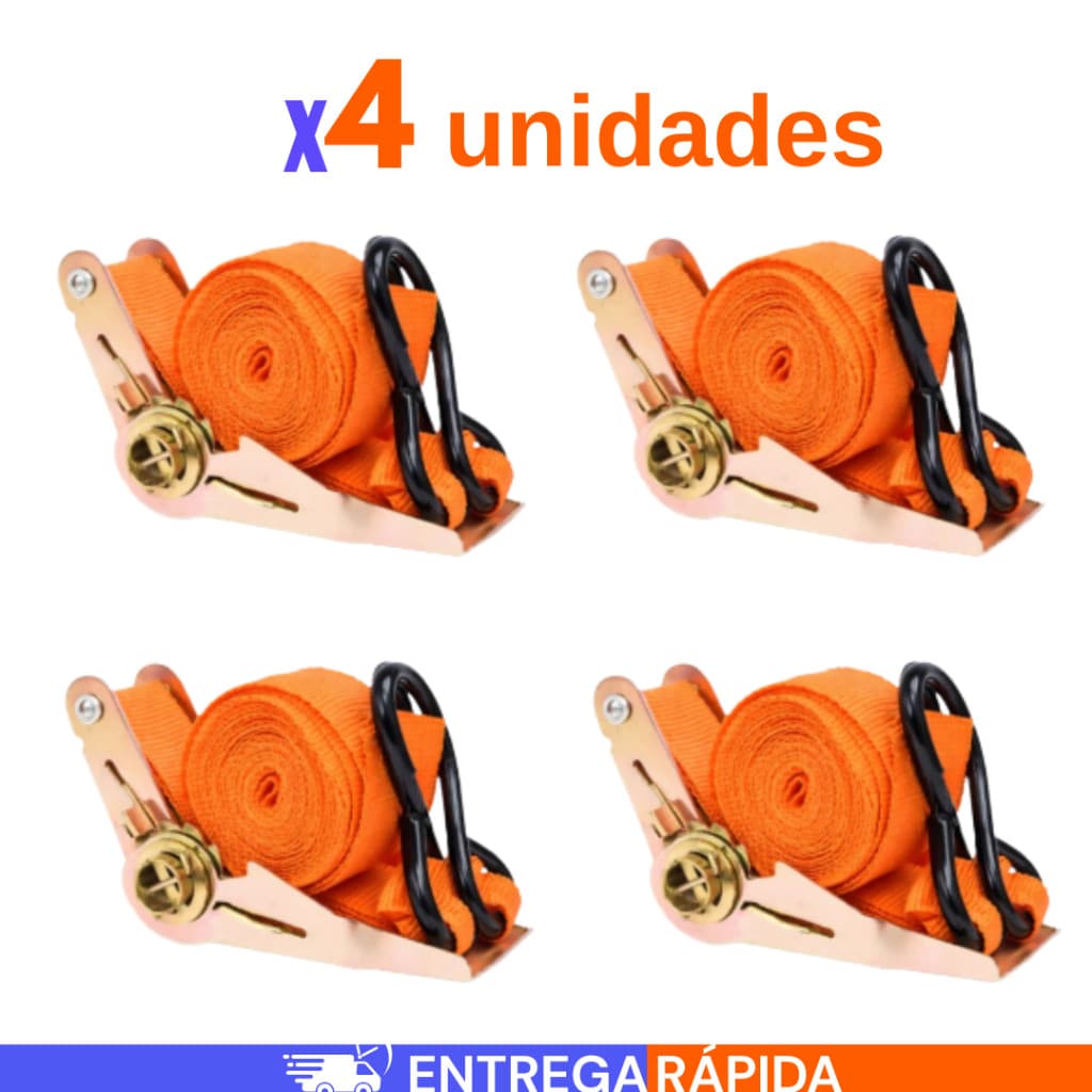 Cinta Catraca Com Gancho Kit 1 a 4 Amarração de Carga 4,6 metros Suporta 800kg