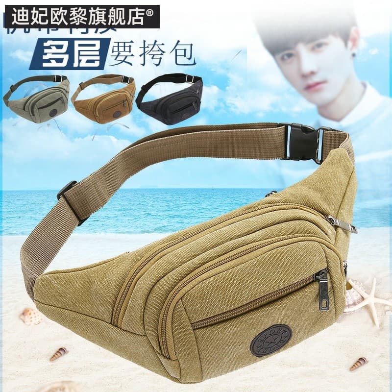 Versão coreana masculina lona cintura saco moda na moda de um ombro saco do mensageiro Casual esportes saco do telefone
