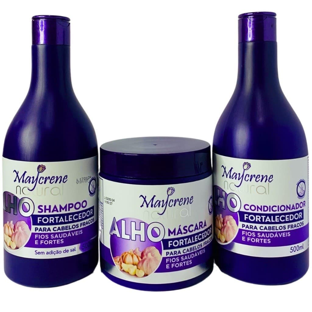 Kit Capilar Alho Fortalecedor 500ml Maycrene - Shampoo + Condicionador + Máscara Capilar