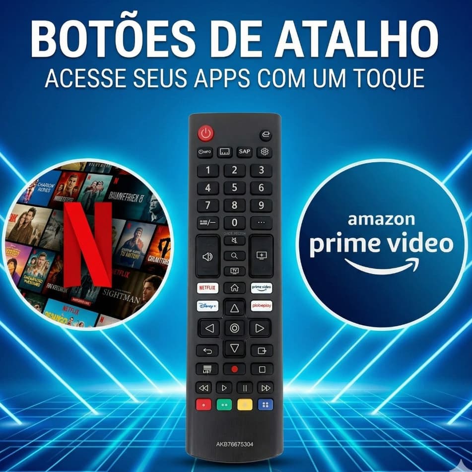 Controle Remoto Compatível Com Tv Lg Teclas Netflix Disney Globo Akb76040304 AKB76037602