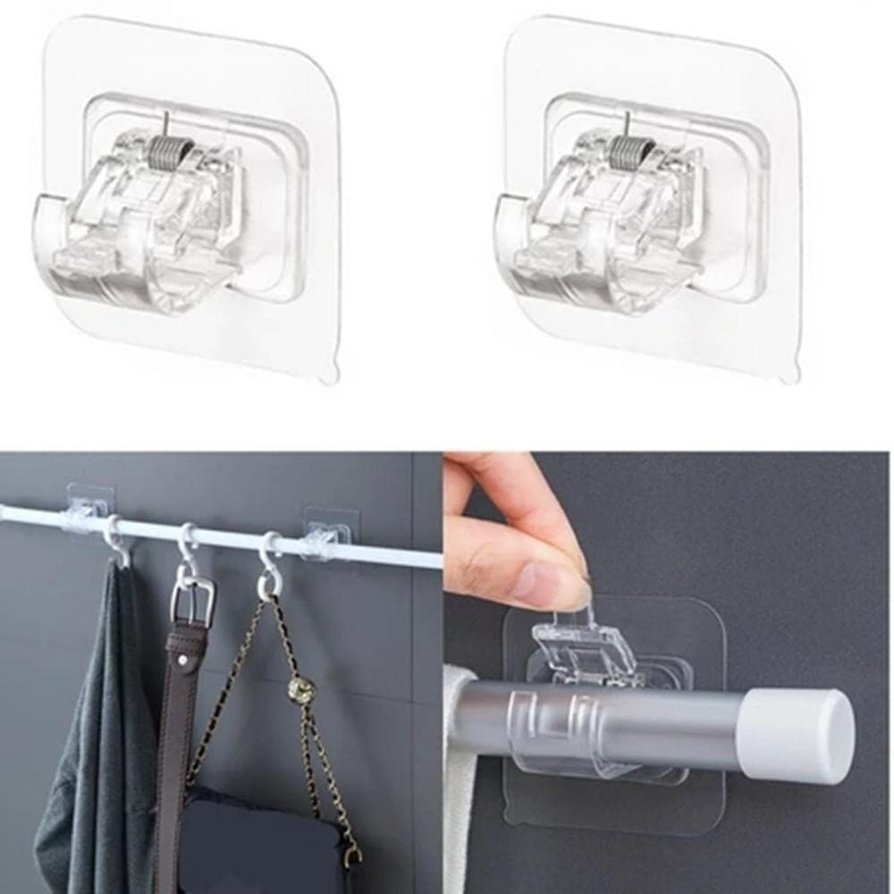 2/4 Pçs Forte Auto-Adesivo Cortina Haste Suporte Suportes Ajustável De Parede Clipe Fixo Pendurado Rack Gancho Acessório