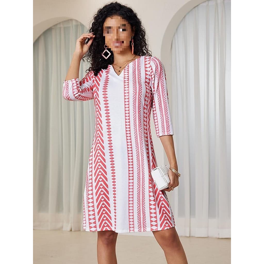 Vestido verão AliExpress novo estilo vestido estampado solto moda com decote em V estilo Tropical saia evasê
